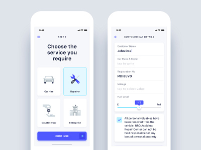 Car Repair Center App android app automobile design ecommerce form home ios iphone list options service ui ux