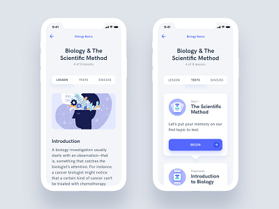 Lesson View - Estudio Educational Mobile App UI Kit android app design ecommerce education educational exam illustration ios iphone learn lesson profile quiz science study studying test ui ux