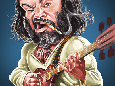 Guitarist beard caricature caricatures guitar guitar player guitars illustration illustrations man music musical instrument rock rock and roll rock star