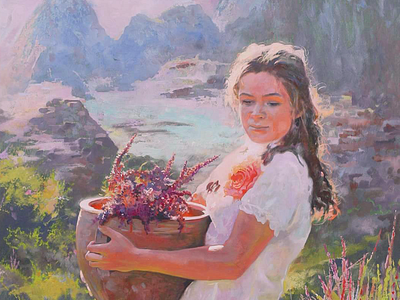 Kate art beauty drawing flower flowers girl mountains nature painting portrait portraits river