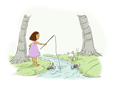 CHILDHOOD childhood dribbble fishing girl illustration illustrator kerala memories photoshop