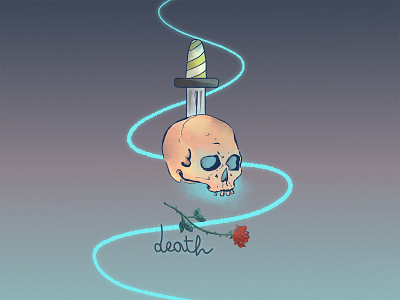 Death - Folktaleweek2020 day 5 art flat flatstyle illustration knife lights logo minimalist neon poster rose skull texture vintage