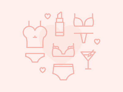 Bachelorette Invite Illustrations bachelorette bra heart lace lines lipstick martini panties pink thick