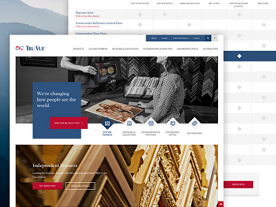 Tru Vue Website clean flat glass launch navy responsive typography web design website white