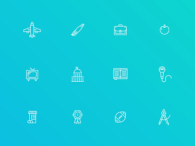 Just Some Icons ¯\_(ツ)_/¯ airplane award blue book briefcase football icons linework microphone paintbrush