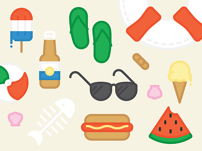 Beach Weather ball beach beer corona fish illustration popsicle shell summer sunglasses watermelon