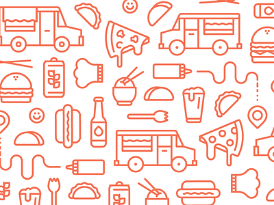 Food Truck Branding Pattern beer burger food illustration minimal pizza red rice spork taco truck