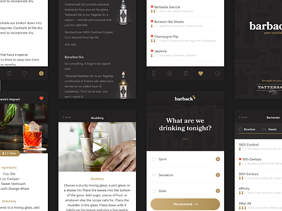 Barback App UI app branding cocktail dark identity minimal recipe ui