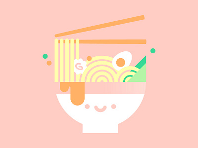 Food is my best friend chopsticks cute flat food gradient illustration japanese noodles pink ramen smile vector