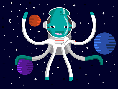 Space Octopus design flat illustration typography vector web