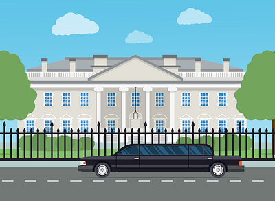 White house and limousine cool style design flat illustration vector