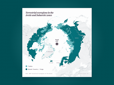 Terrestrial ecoregions in the Arctic and Subarctic zones arctic cartography data visualization design ecoregion forest green map mapping maps svg vector