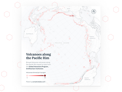 Holocene volcanoes along the Pacific Rim cartography data visualization design geography hexagon map mapping red svg type typeface vector volcanoes