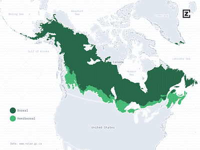 A map of the North American boreal zone cartography design forest forestry green grey map mapping maps pattern svg