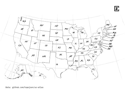 black and white map of the usa with state labels by z creative labs on dribbble