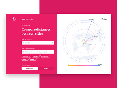 Compare distances between cities cartography d3 data visualization design geography map mapping maps pink svg