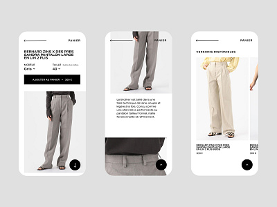 Bernard Zins ・ Product page Mobile ecommerce mobile trousers ui ux website