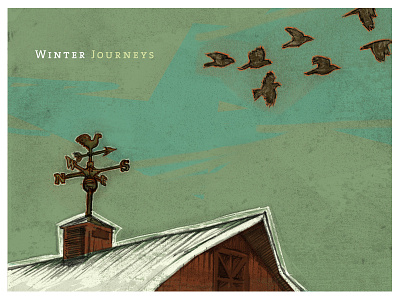 Winterjourneys barn birds holiday illustration sketch winter