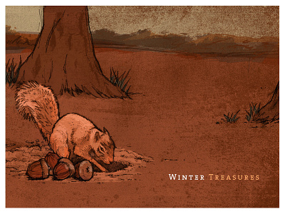 Winter Treasures holiday illustration sketch squirrel winter