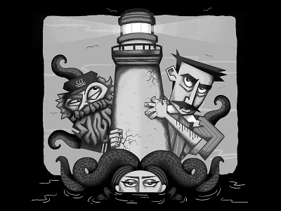 The Lighthouse black and white illustration cartoon illustration character design illustration art illustration digital procreate robert eggers robert pattinson the lighthouse willem dafoe