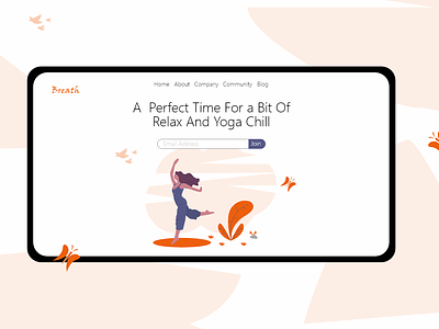 Breath butterfly design excercise girl graphics illustration landingpage oragne relax typography ui ux vector web yoga