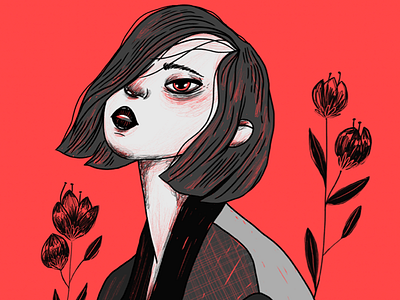 Dark Days black color digitaldraw digitalillustration flowers girl illustration red