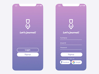 On-boarding page for a journaling app design ui ux web