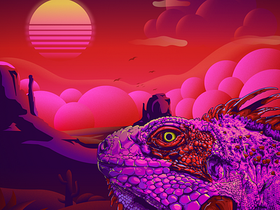 Saguaro Summer Scales 80s arizona desertr iguana illustration illustrator reptile retro sunset synthwave
