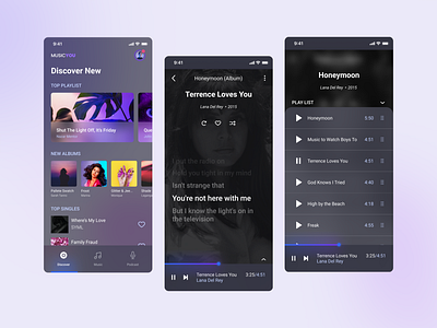 Blurry Music App UI Concept app blur blurry dark glassy music music player purple ui ux