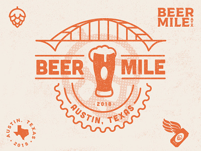 Austin Beer Mile Logos badge beer branding crest hops illustration lockup logo run seal tshirt
