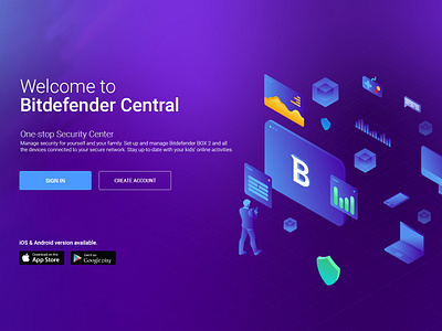 Central Page Prop application bitdefender dashboard illustration inner page isometric one page page design security technology ux vector