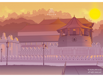 Moonlight on Temple of the Tooth, Kandy, Sri Lanka design illustration srilanka vector illustration