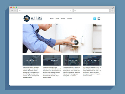 Wards Heating & Plumbing website blue css design heating homepage html minimal plumbing slider web web design website