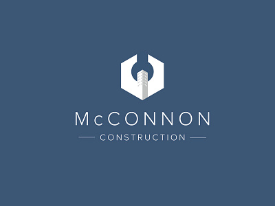 McConnon Construction blue branding building construction logo