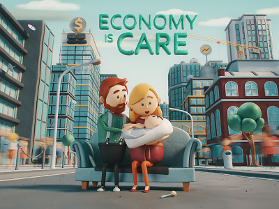Economy Is Care Film Poster 3dcharacter 3dsmax aftereffects animated short care cgi digitalart economy filmmaking swiss motion deisng swissmade
