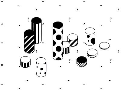 Cylinder Fun No. 2 black and white dots geometric patterns shapes stripes