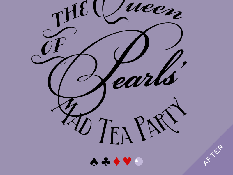 Queen Of Pearls' Mad Tea Party Logo graphic design script typography