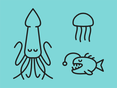 Deep Ocean Critters angler harbear jellyfish squid teeth tentacles