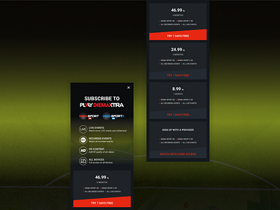 Sports Events Subscription app dark mode pricing pricing plans select subscription sports events subscription plans ui ux design