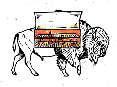 Buffalo Grille bbq bison buffalo grill grille grunge illustration west