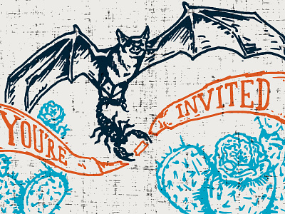 You're Invited Bat bat cactus desert design graphic illustration invitation letterpress scorpion