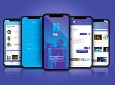 Heychat App app blue branding chat design flat logo messenger minimal mobile purple ui