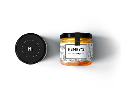 Henry's Honey black white branding design flat honey logo minimal package design packaging typography