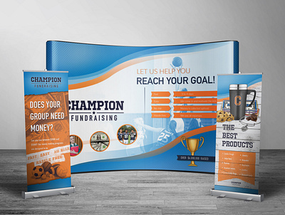 Tradeshow Display blue branding display fundraising illustration large format logo orange product sports team tradeshow typography