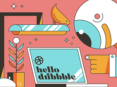 hello dribbble... 3tone aboe adobeillustrator colours computer design designer designerdesk eyeball flat hand illustration illustrator vector