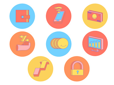 Happy Banking icons adobe adobeillustrator branding colours design art flat graphicdesigner hand happy icons icons design icons pack icons set illustration money vector