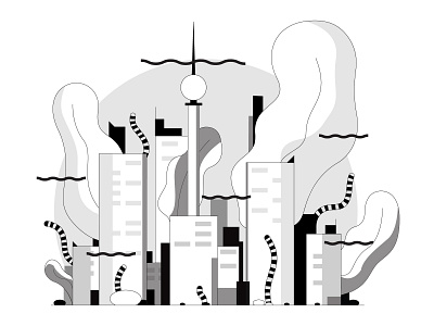 City of Atlantis adobe adobeillustrator black and white city illustration design ecology flat graphic art graphic design graphicdesign iger illustration illustrator vector visual art visual design