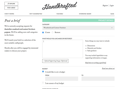 Handkrafted Post A Brief Page css design html js ux web webpage