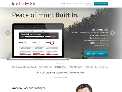 Creditorwatch Homepage css design html js ux web webpage