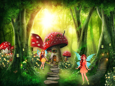Fairy tales fairy fairy tales forest magic magic forest mushrooms photoshop wallpaper